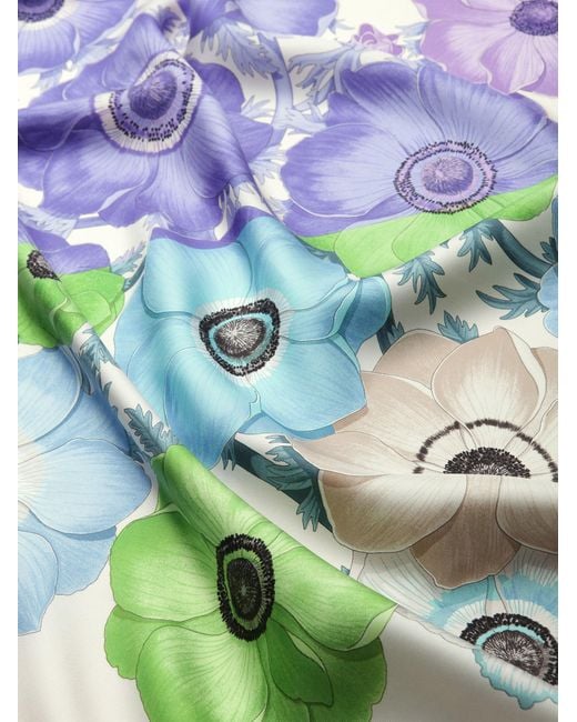 Ferragamo Blue Anemone Print Silk Foulard