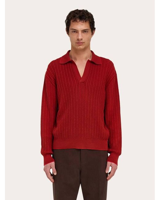 Ferragamo Red Knitted Polo Top for men
