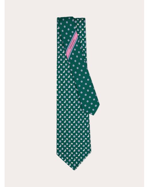 Ferragamo Green Charms Print Silk Tie for men