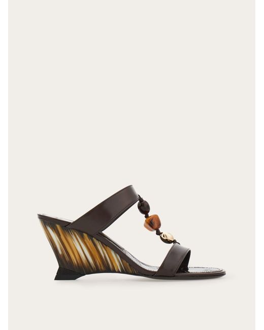 Ferragamo Natural Wedge Slide With Beads