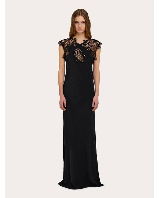 Ferragamo Black Silk Dress With Lace Detail