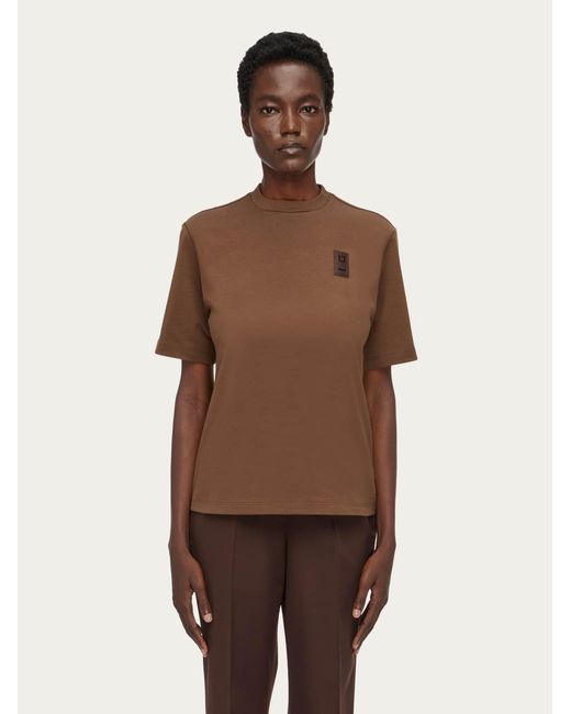 Ferragamo Brown Damen T-Shirt aus Biobaumwolle