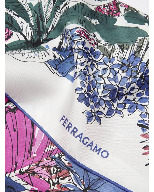 Ferragamo Blue Jungle Print Silk Foulard