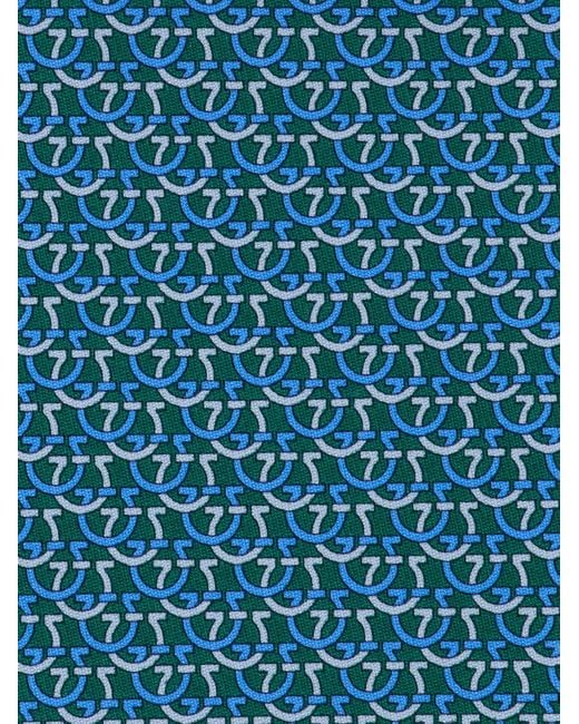 Ferragamo Blue Gancini Links Print Silk Tie for men