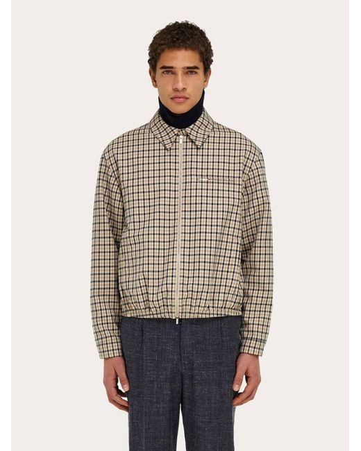 Ferragamo Blue Check Bomber Jacket for men