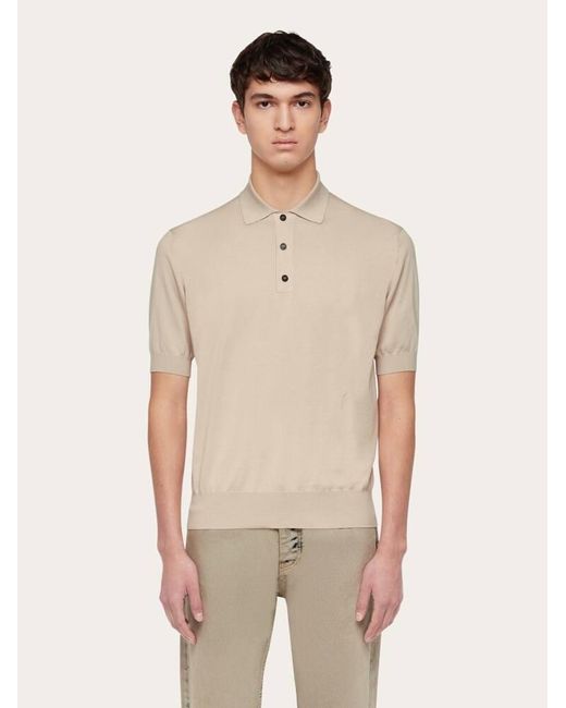 Ferragamo Natural Short Sleeved Silk Blend Polo Shirt for men