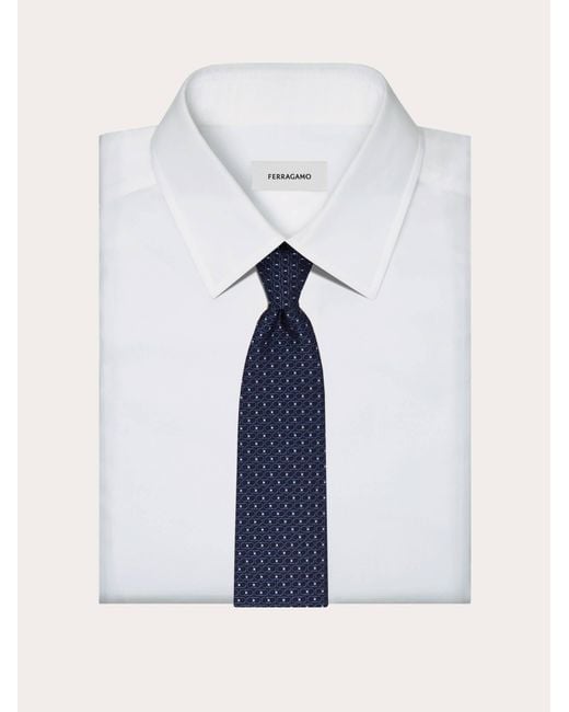 Ferragamo Blue Double Gancini Silk Jacquard Tie for men