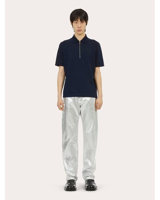 Ferragamo Blue Piquet Cotton Polo Shirt for men