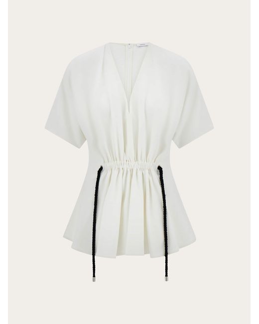 Ferragamo Natural Viscose Top With Gathered Waist
