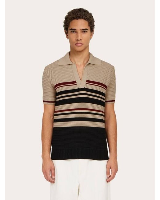 Ferragamo Black Cotton Knit Polo Shirt for men