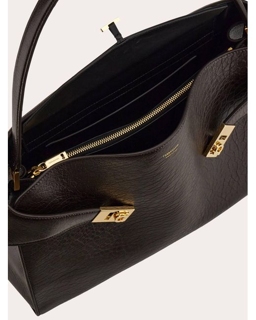 Ferragamo Black Damen Zweifarbige Schultertasche Hug Soft (L)
