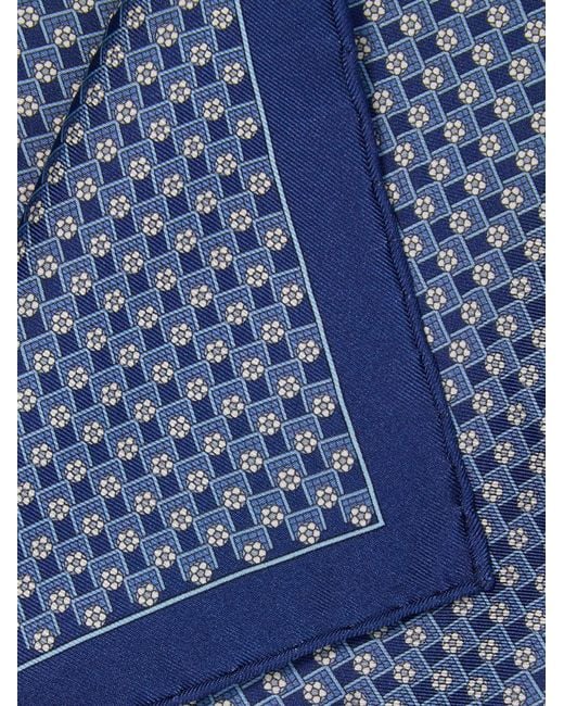 Ferragamo Blue Tournament Print Silk Pocket Square for men