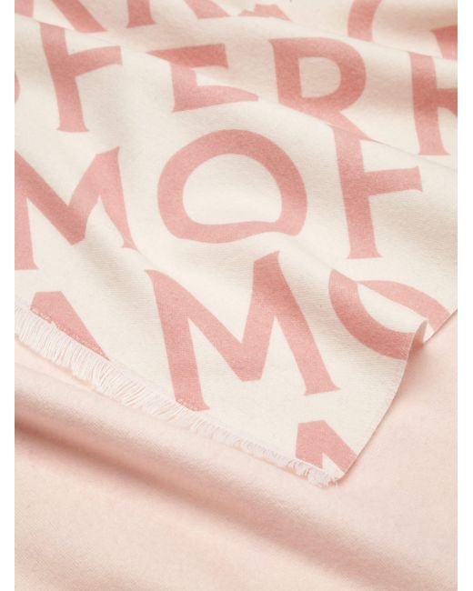 Ferragamo Pink Double Scarf With Lettering