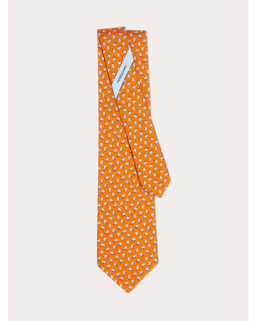 Ferragamo Orange Teddy Bear Print Silk Tie for men
