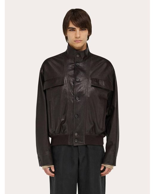Ferragamo Herren Blouson Aus Narbigem Leder in Black für Herren