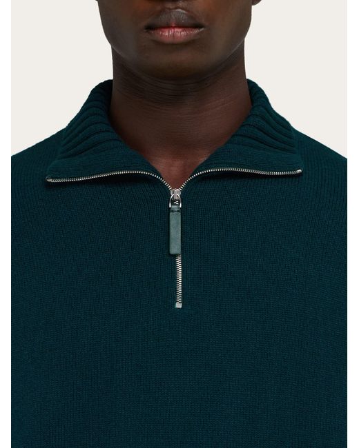 Ferragamo Blue High Neck Cashmere Pullover for men