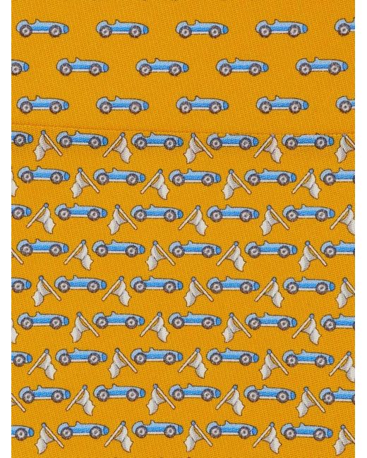 Ferragamo Yellow Race Print Silk Tie for men