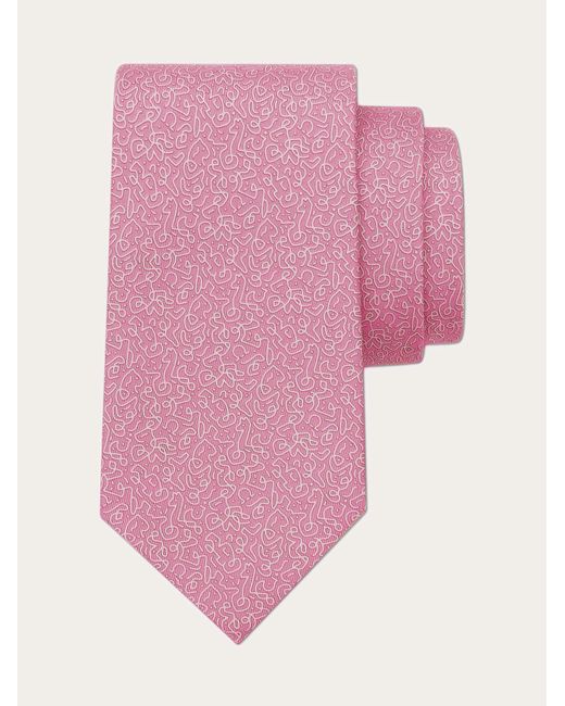 Ferragamo Pink Men Embroidered Print Silk Tie for men