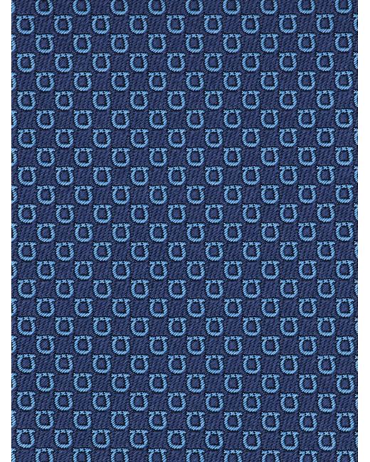 Ferragamo Blue Micro Gancini Print Silk Jacquard Tie for men