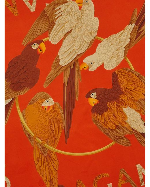 Ferragamo Red Parrot Print Silk Foulard