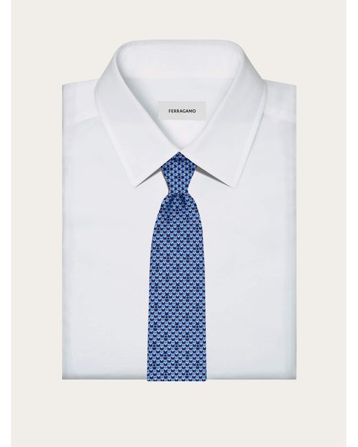 Ferragamo Blue Heart Print Silk Tie for men