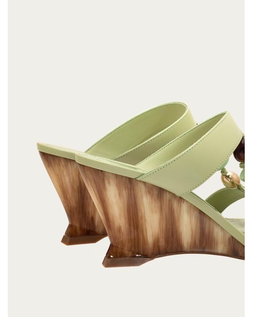 Ferragamo Natural Wedge Slide With Beads