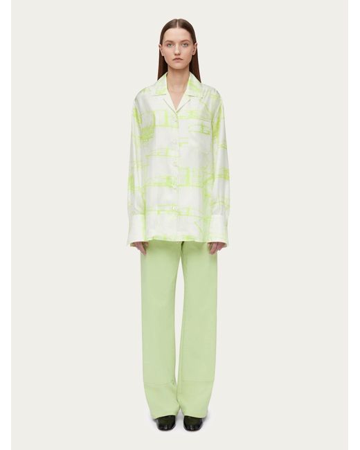 Mujer Camisa Pijama Estampada Blanco Ferragamo de color Green