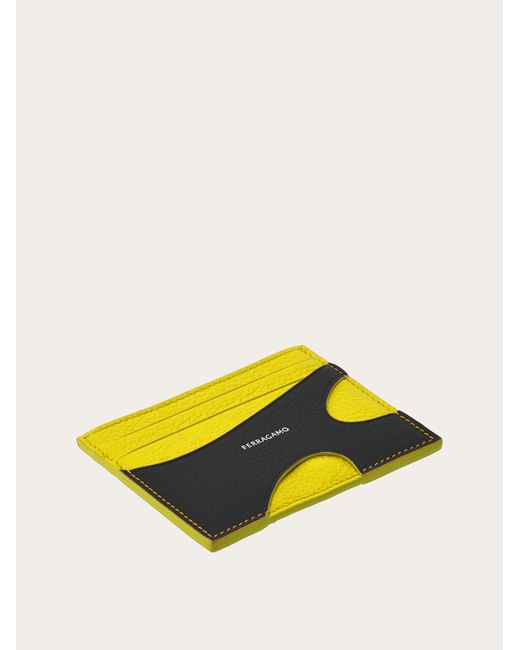 Ferragamo Yellow Cut Out Credit Card Holder for men