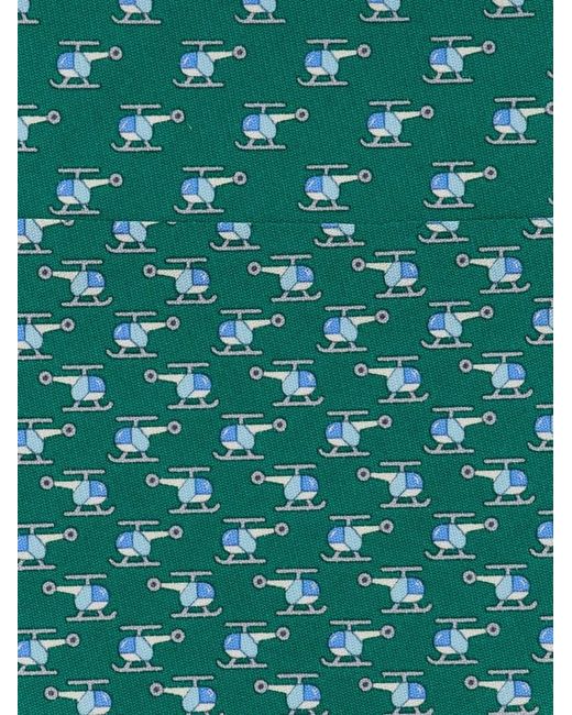 Ferragamo Green Helicopter Print Silk Tie for men