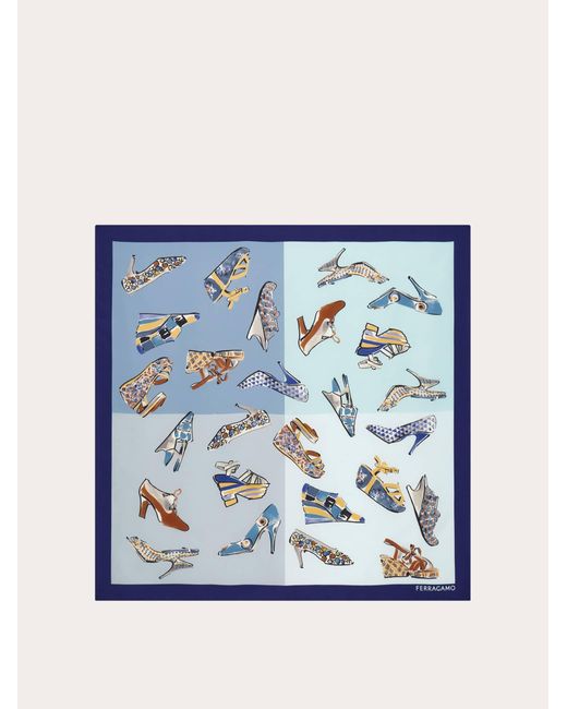 Ferragamo Blue Genio Print Silk Scarf