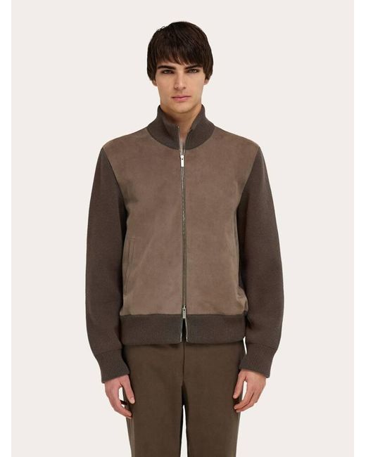 Ferragamo Brown Blouson With Leather Inserts for men