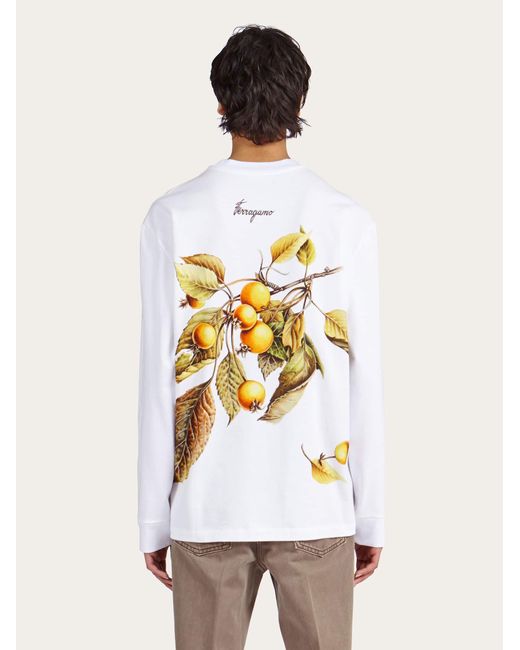 Ferragamo White Long Sleeved T-shirt With Botanical Print for men