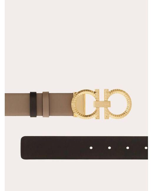 Ferragamo Natural Knurled Gancini Reversible And Adjustable Belt