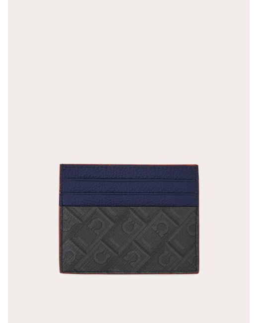 Ferragamo Blue Monogram Credit Card Holder for men