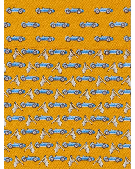 Ferragamo Yellow Race Print Silk Tie for men