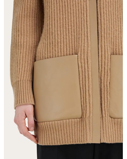 Ferragamo Natural Longline Cardigan With Leather Trims