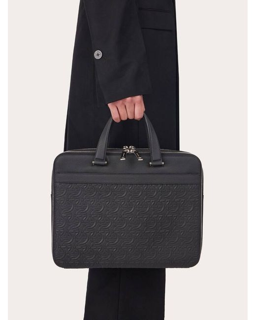 Ferragamo Black Embossed Briefcase for men