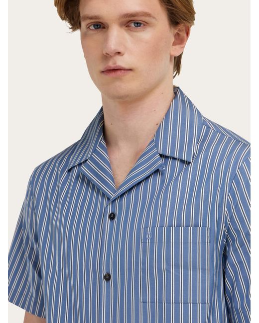 Ferragamo Blue Short Sleeve Popline Shirt for men