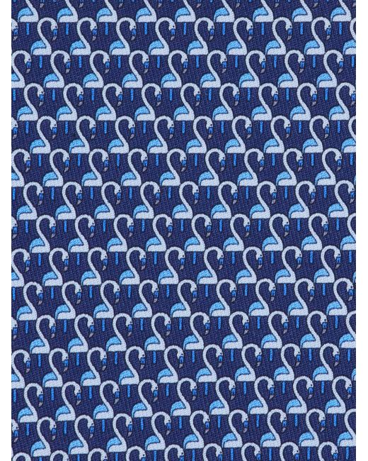 Ferragamo Blue Flamingo Print Silk Tie for men