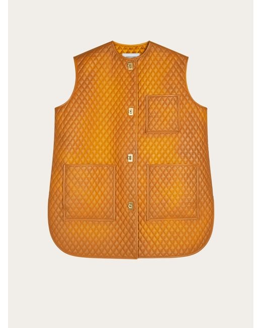 Ferragamo Orange Quilted Nappa Gilet