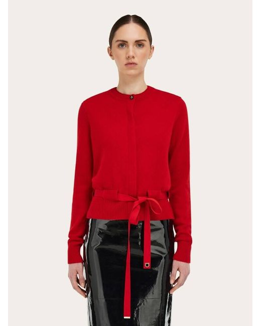 Ferragamo Red Cardigan With Thread Through Belt