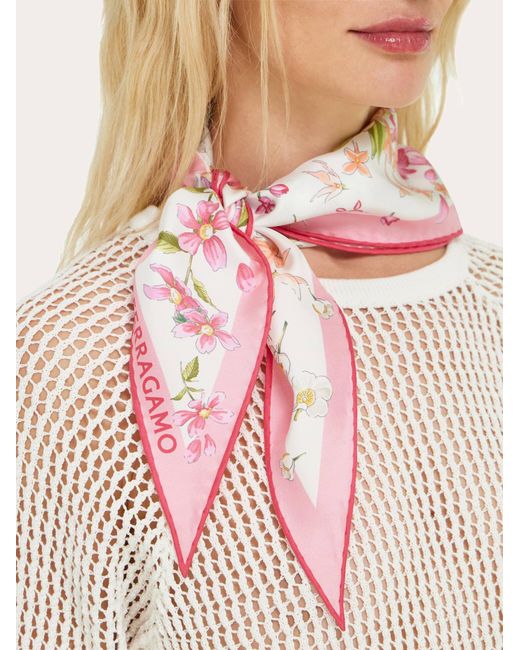 Ferragamo Pink Spring Print Diamond Scarf