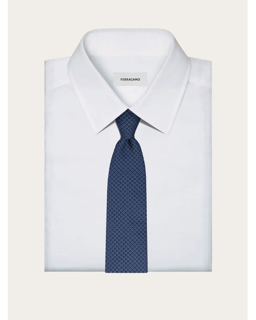 Ferragamo Blue Micro Gancini Print Silk Jacquard Tie for men