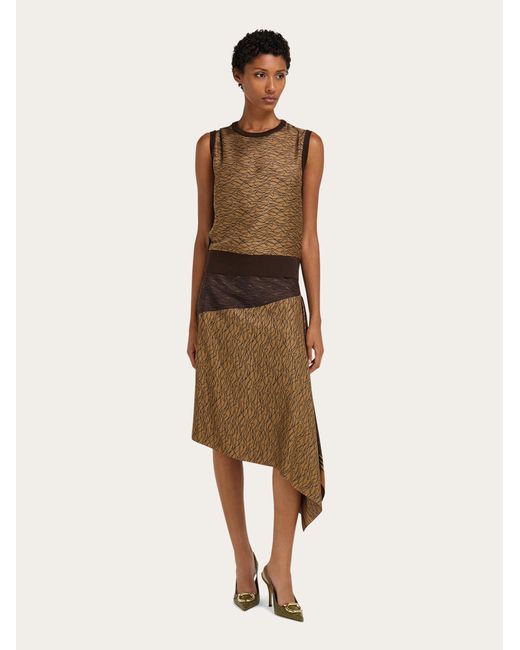 Ferragamo Brown Knitted Top With Silk Panel Detail