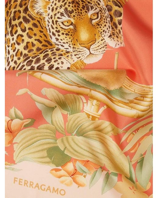 Ferragamo Orange Jungle Print Silk Foulard