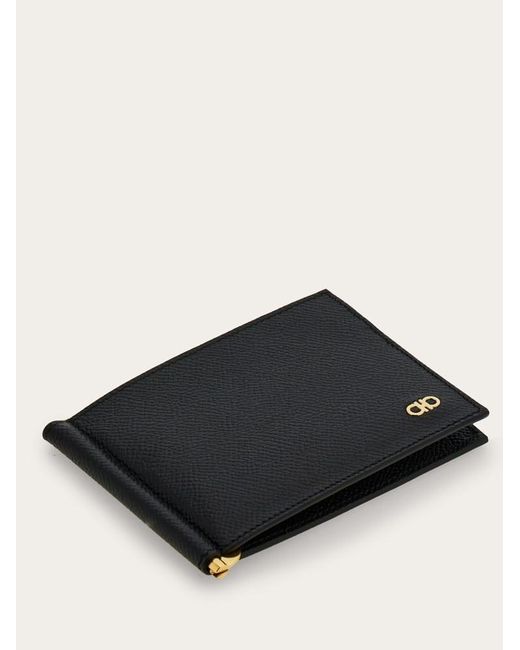 Ferragamo Black Gancini Wallet With Money Clip for men