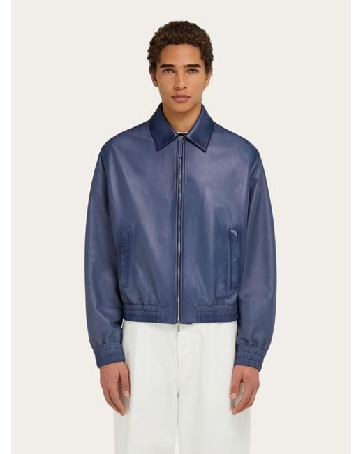Hombre Chaqueta De Napa Azul Ferragamo de hombre de color Blue