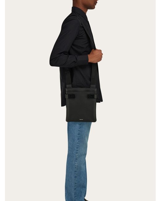Ferragamo Black North-South Crossbody Bag With Hug Buckle for men