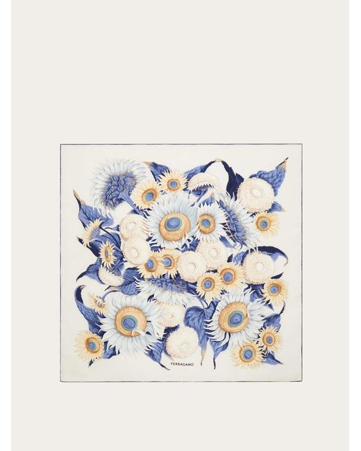 Ferragamo Blue Sunflower Print Silk Scarf