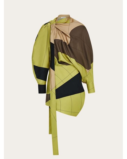 Ferragamo Yellow Asymmetric Printed Dress